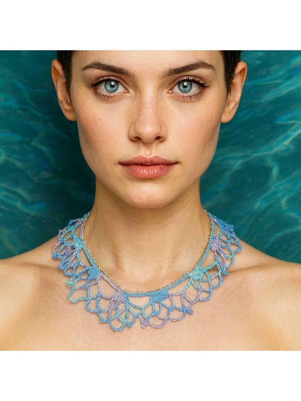 Handmade One-of-a-Kind Crochet Necklace  Mermaidcore Ocean Inspired Wearable Art